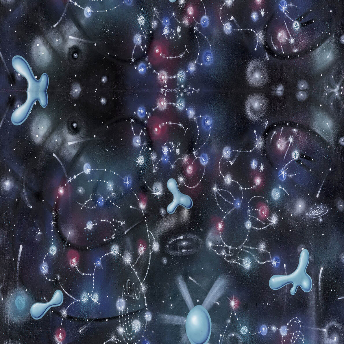  An abstract painting with blue and purple colours.