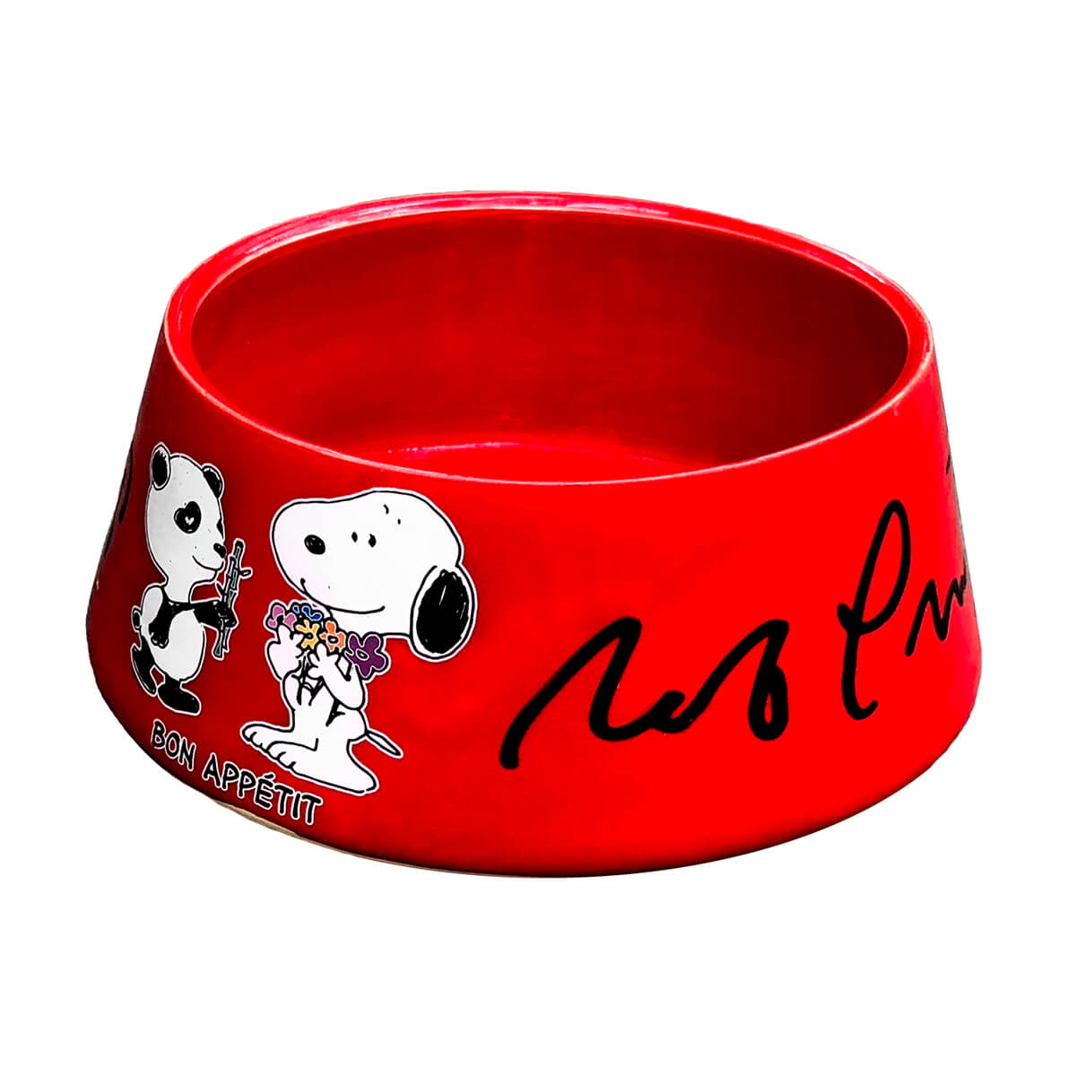 A red dog bowl.